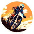 An athlete riding a motorcycle for motocross. Abstract circular background. Created by AI