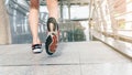 Athlete runner feet running in the city closeup on shoe Royalty Free Stock Photo