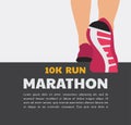 Athlete runner feet running or walking on road . running poster template. closeup illustration vector