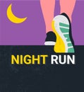 Athlete runner feet running or walking on road . running poster template. closeup illustration vector. nigth run