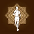 Athlete runner, running back view graphic vector. Royalty Free Stock Photo