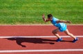 Athlete runner sporty shape in motion. Sport lifestyle and health concept. Man athlete run to achieve great result. How Royalty Free Stock Photo