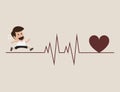 Athlete running with cardiogram symbol