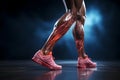 athlete\'s legs showing blood vessels through x-ray. muscle lesions and blood vessels. ai generated