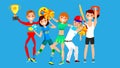 Athlete Set Vector. Man, Woman. Handball, Cheerleader, Baseball, Fitness Man. Group Of Sports People In Uniform, Apparel Royalty Free Stock Photo