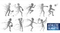 Athlete Silhouette Set Vector. Sport Dynamic Players In Action. Dotted Particles. Sport Banner, Game, Event Concept