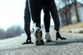 Athlete simulating starting blocks on the street Royalty Free Stock Photo