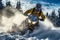 Athlete on a snowmobile moving on the snow