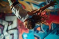 Athlete spinning on their head with precision and control concept of skill and balance focus on urban dance stage dynamic Royalty Free Stock Photo