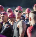 Athlete at the start of a triathlon.