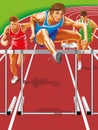 Athlete steeplechase. Jumps barrier. Vector illustration.