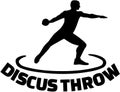 Athlete throwing discus with word