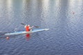 The athlete trains on kayak