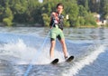 Athlete waterskiing