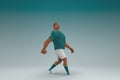 An athlete wearing a green shirt and white pants is walking. 3d rendering of cartoon character in acting