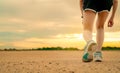 Athlete woman runner getting ready for start training run at the park in the morning. Woman wear sport shoes for race. Asian Royalty Free Stock Photo