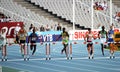 Athletes in the 400 meters hurdles final Royalty Free Stock Photo