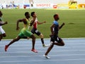 Athletes in the 400 meters hurdles final Royalty Free Stock Photo