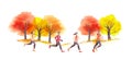 Athletes in autumn park water color illustration