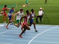 Athletes compete in the 110 meters final Royalty Free Stock Photo