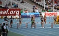 Athletes compete in the 400 meters hurdles final Royalty Free Stock Photo