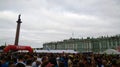 Athletes and fans in large numbers awaiting the start of the marathon `White Nights` in Saint Petersburg on Palace square