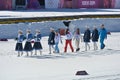 Athletes go to the flower ceremony Royalty Free Stock Photo