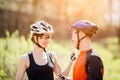 Athletes in helmets at park Royalty Free Stock Photo