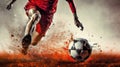 Athletes Instep Kicking A Soccer Ball. Generative AI