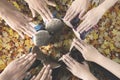 Athletes make feet circle at park Royalty Free Stock Photo