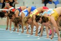 Athletes ready on the start of 100m