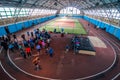 athletes run a distance of km in the arena race at one mile and athletics dnepropetrovsk institute physical education january Royalty Free Stock Photo