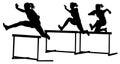 Athletes running hurdles track and field vector