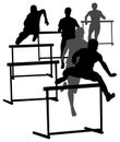 Athletes running hurdles track and field vector