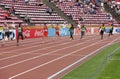 Athletes running 4x100 metres relay in the IAAF World U20 Championship in Tampere, Finland 13th July, 2018. Royalty Free Stock Photo