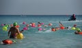 Athletes swimming free style in the sea Racing competition. Swimmer in the ocean