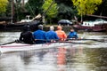 Team of rowers in a canoe in the Netherlands