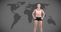 Athlethic exercise woman with world map Royalty Free Stock Photo