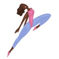Athletic African woman in a tracksuit. Jumping dancing figure. Sport lifestyle and self love. Vector cartoon illustration