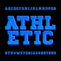 Athletic alphabet vector font. Retro style typeface for labels, titles, posters or sportswear.