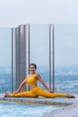 Woman pratice yoga workout training pose show body flexibilty and balance