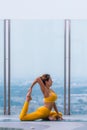 Woman pratice yoga workout training pose show body flexibilty and balance