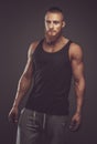 Athletic bearded man in black t shirt. Royalty Free Stock Photo