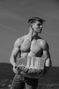 Athletic bodybuilder as hercules. Royalty Free Stock Photo