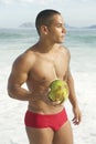 Athletic Brazilian Man Drinking Coconut Rio Beach Royalty Free Stock Photo