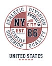 Athletic Brooklyn NY City T-shirt Graphic, Vector Image