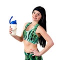 Athletic brunette girl holding a bottle of drinking water. Royalty Free Stock Photo