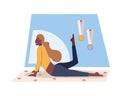 Athletic cartoon african woman doing pilates at home illustration