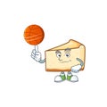 An athletic cheese cake cartoon design style playing basketball