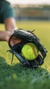 Athletic close up softball glove snags high fly, showcasing skill and precision Royalty Free Stock Photo